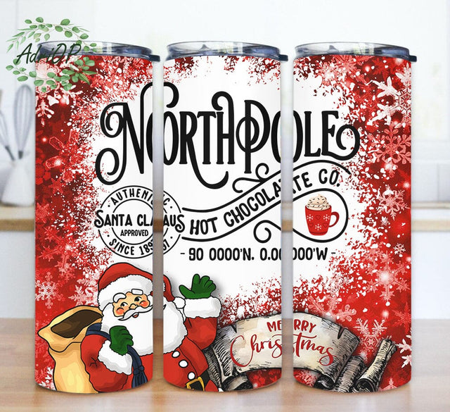 North Pole Hot Chocolate Tumbler Design, Merry Christmas 20oz Skinny Tumbler, Santa Claus Tumbler Png, Snowflakes Tumbler Wrap, Digital Download Sublimation AdriOP 