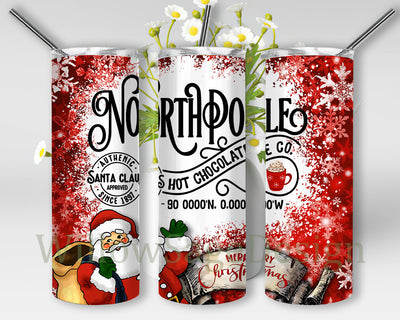 North Pole Hot Chocolate Tumbler Design, Santa Claus 20oz Skinny Tumbler, Christmas Tumbler Png, Christmas Snowflakes Tumbler Wrap, North Pole Sublimation Design, Instant Download Sublimation WillowSageDesign 
