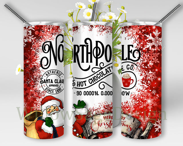 North Pole Hot Chocolate Tumbler Design, Santa Claus 20oz Skinny Tumbler, Christmas Tumbler Png, Christmas Snowflakes Tumbler Wrap, North Pole Sublimation Design, Instant Download Sublimation WillowSageDesign 