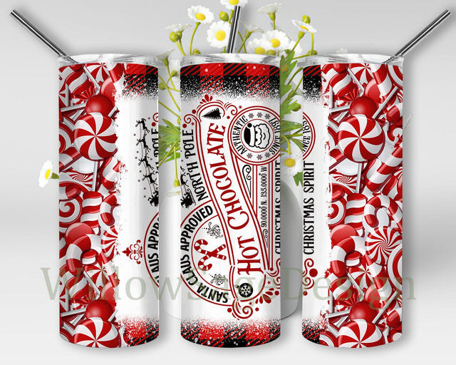 North Pole Hot Chocolate Tumbler Png, Christmas Candy 20oz Skinny Tumbler, Santa Claus Tumbler Design, Merry Christmas Sublimation Design, Instant Download Sublimation WillowSageDesign 