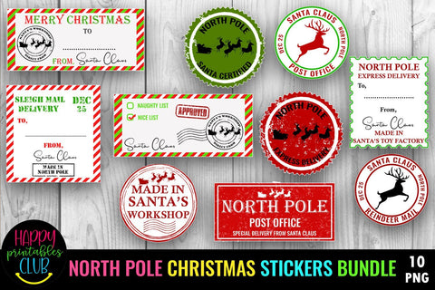 North Pole Mail Stickers Bundle- Santa Mail Stickers PNG SVG Happy Printables Club 