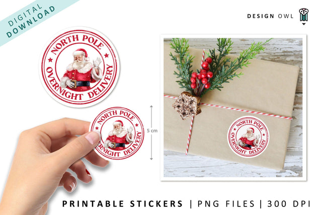 North Pole Overnight Delivery - Christmas Gift Stickers PNG SVG Design Owl 