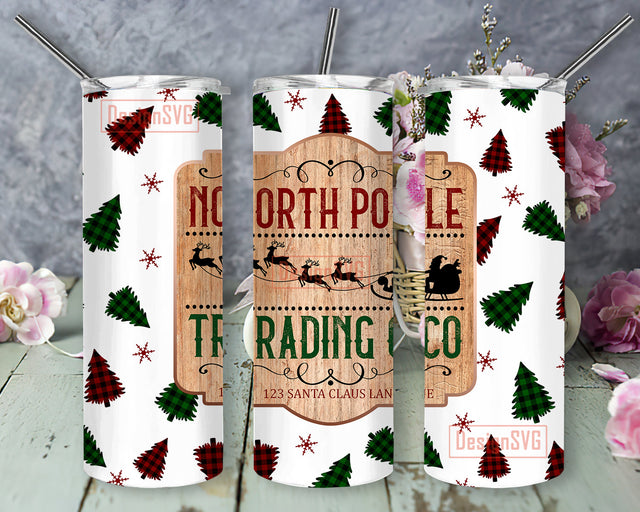 North Pole Trading Co Tumbler Design, Christmas 20oz Skinny Tumbler, Christmas Tree Tumbler Wrap, Buffalo Plaid Png, Xmas Sublimation Design, Digital Download Sublimation DesignSVG 