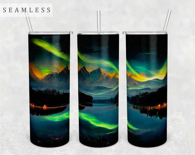 Northern Lights Tumbler Wrap, 20 Oz Skinny Tumbler Northern Lights Sublimation Design, Seamless Tumbler PNG Sublimation HappyDesignStudio 