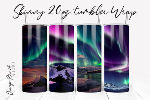 Northern Lights Tumbler Wrap Bundle 4 PNG Sublimation Files Sublimation OrangeBrushStudio 