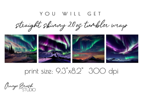 Northern Lights Tumbler Wrap Bundle 4 PNG Sublimation Files Sublimation OrangeBrushStudio 