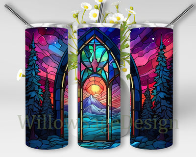 Northern Lights Window 20oz Skinny Tumbler Png, Stained Glass Northern Lights Tumbler, Stained Glass Tumbler Png, North West Tumbler Design Tumbler Png Sublimation WillowSageDesign 