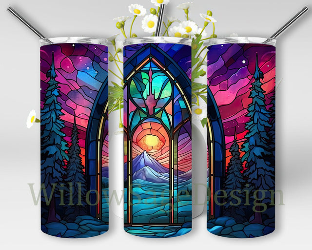 Northern Lights Window 20oz Skinny Tumbler Png, Stained Glass Northern Lights Tumbler, Stained Glass Tumbler Png, North West Tumbler Design Tumbler Png Sublimation WillowSageDesign 