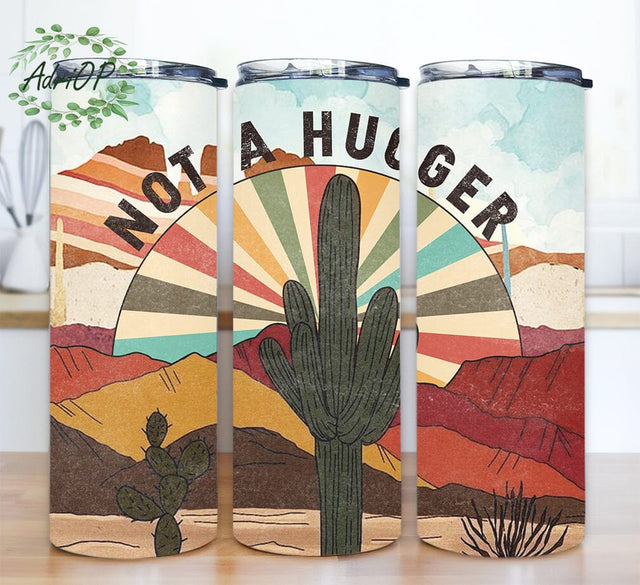 Not A Hugger Cactus 20oz Skinny Tumbler Png, Retro Vintage Cactus Tumbler, Sarcastic Tumbler, Plants Tumbler, Cactus Tumbler Sublimation AdriOP 