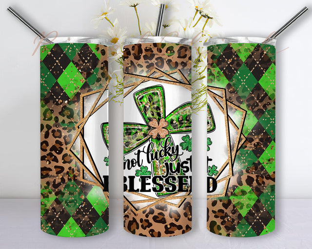 Not Lucky Just Blessed Tumble Design, St. Patrick's Day 20oz Skinny Tumbler, Religious Lucky Tumbler Png, Leopard Tumbler Wrap, Shamrock Sublimation Design, Instant Download Sublimation PixelChick 