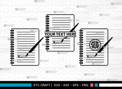 Notebook Monogram, Notebook Silhouette, Notebook SVG, Pen Svg, Homework Svg, Diary Svg, Office Supply Svg, SB00456 SVG ETC Craft 