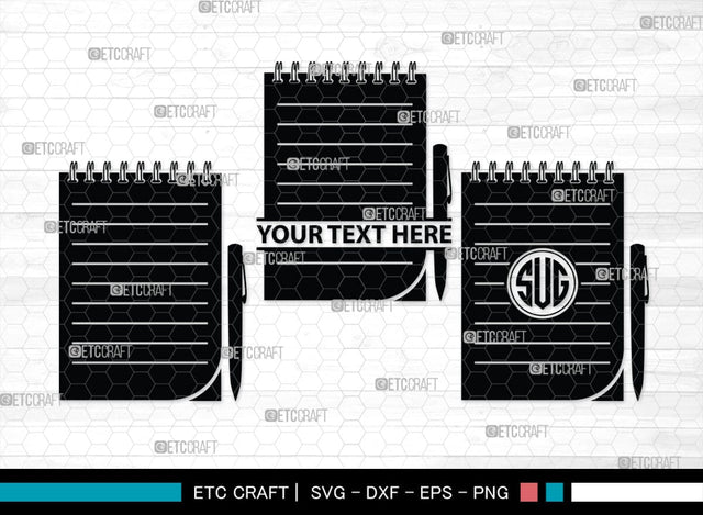 Notebook Monogram, Notebook Silhouette, Notebook SVG, Pen Svg, Homework Svg, Diary Svg, Office Supply Svg, SB00456 SVG ETC Craft 