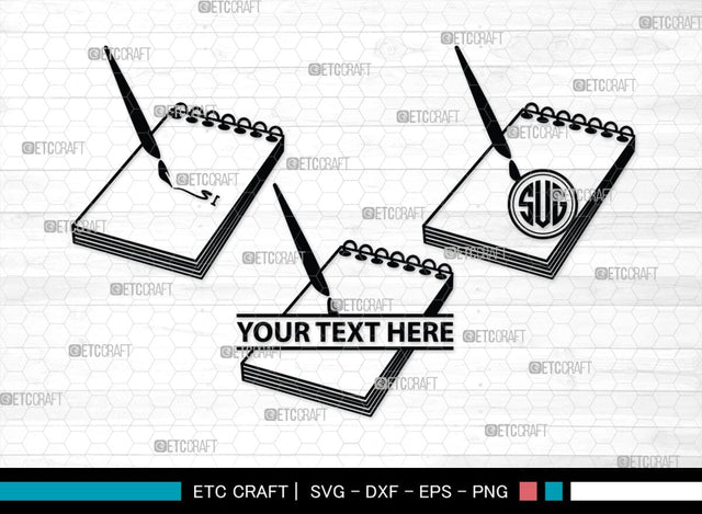 Notebook Monogram, Notebook Silhouette, Notebook SVG, Pen Svg, Homework Svg, Diary Svg, Office Supply Svg, SB00456 SVG ETC Craft 