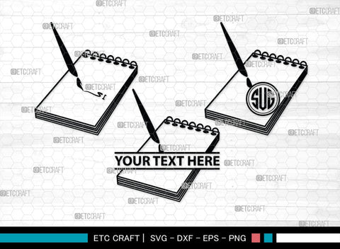 Notebook Monogram, Notebook Silhouette, Notebook SVG, Pen Svg, Homework Svg, Diary Svg, Office Supply Svg, SB00456 SVG ETC Craft 