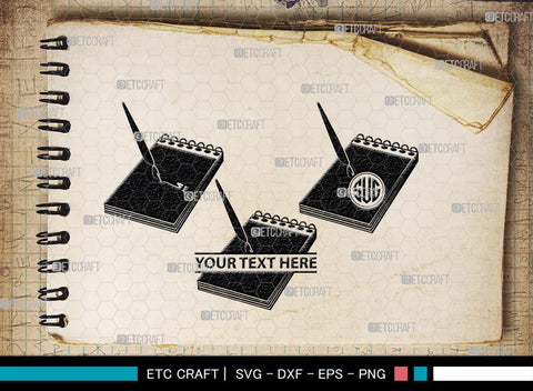 Notebook Monogram, Notebook Silhouette, Notebook SVG, Pen Svg, Homework Svg, Diary Svg, Office Supply Svg, SB00456 SVG ETC Craft 