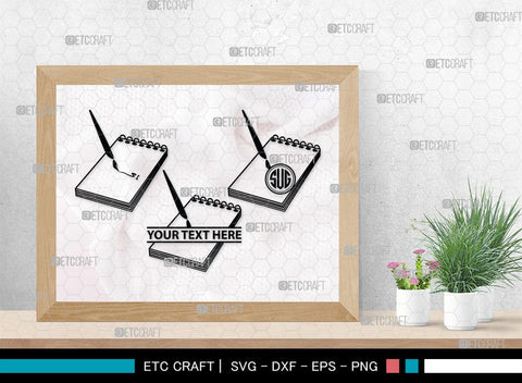 Notebook Monogram, Notebook Silhouette, Notebook SVG, Pen Svg, Homework Svg, Diary Svg, Office Supply Svg, SB00456 SVG ETC Craft 