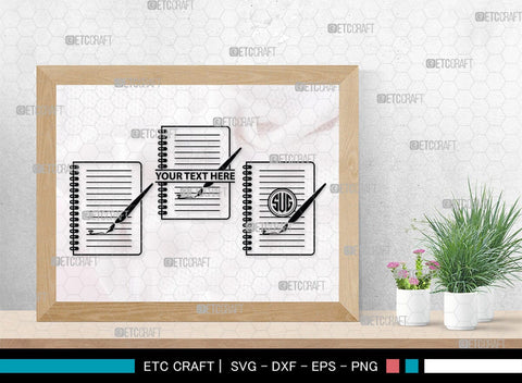 Notebook Monogram, Notebook Silhouette, Notebook SVG, Pen Svg, Homework Svg, Diary Svg, Office Supply Svg, SB00456 SVG ETC Craft 