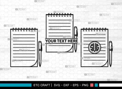 Notebook Monogram, Notebook Silhouette, Notebook SVG, Pen Svg, Homework Svg, Diary Svg, Office Supply Svg, SB00456 SVG ETC Craft 