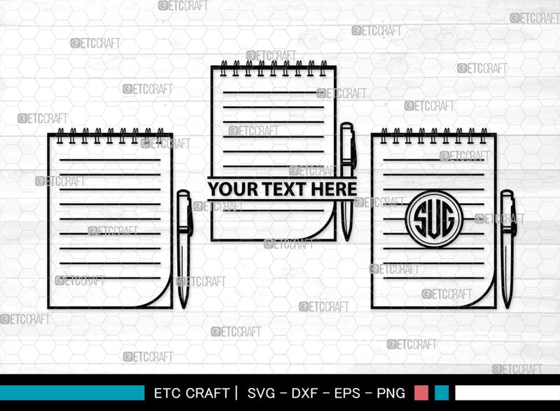 Notebook Monogram, Notebook Silhouette, Notebook SVG, Pen Svg, Homework Svg, Diary Svg, Office Supply Svg, SB00456 SVG ETC Craft 