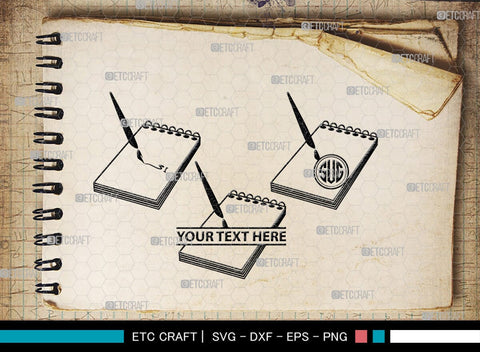 Notebook Monogram, Notebook Silhouette, Notebook SVG, Pen Svg, Homework Svg, Diary Svg, Office Supply Svg, SB00456 SVG ETC Craft 