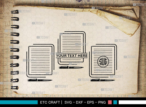 Notebook Monogram, Notebook Silhouette, Notebook SVG, Pen Svg, Homework Svg, Diary Svg, Office Supply Svg, SB00456 SVG ETC Craft 