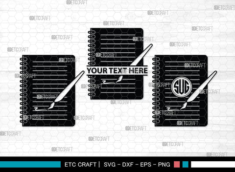 Notebook Monogram, Notebook Silhouette, Notebook SVG, Pen Svg, Homework Svg, Diary Svg, Office Supply Svg, SB00456 SVG ETC Craft 