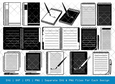 Notebook SVG Cut Files | Notebook Silhouette | Pen Svg | Homework Svg | Diary Svg | Office Supply Svg | Notebook Bundle SVG ETC Craft 