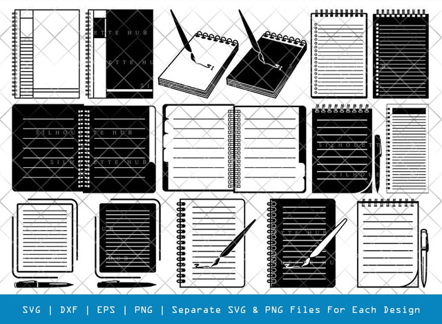 Notebook SVG Cut Files | Notebook Silhouette | Pen Svg | Homework Svg | Diary Svg | Office Supply Svg | Notebook Bundle SVG ETC Craft 