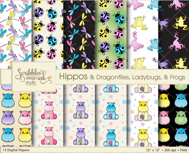 Novelty Hippos Digital Patterns/Paper Pack Scribbles ink 