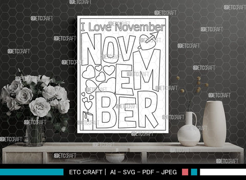 November Month Printable Coloring Page Cut File, PDF Colouring Book, Instant Download, CBP00021 SVG ETC Craft 