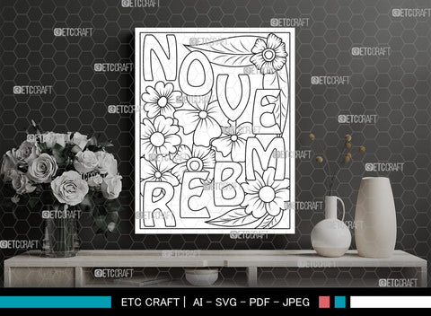 November Month Printable Coloring Page Cut File, PDF Colouring Book, Instant Download, CBP00021 SVG ETC Craft 