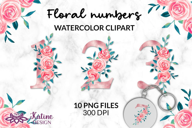 Number Clipart, Rose Gold Numbers, Number PNG, Numbers Font, Design Elements, Birthday Number, Birthday Clipart, Wedding Numbers, Sublimation Design, Watercolor Clipart, Table Numbers, Wedding Clipart Sublimation KatineDesign 