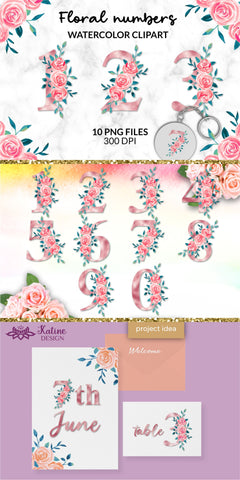 Number Clipart, Rose Gold Numbers, Number PNG, Numbers Font, Design Elements, Birthday Number, Birthday Clipart, Wedding Numbers, Sublimation Design, Watercolor Clipart, Table Numbers, Wedding Clipart Sublimation KatineDesign 