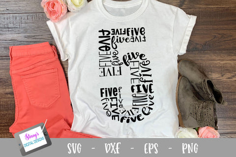 Number Five Word Art - 5 - Fifth Birthday SVG SVG Stacy's Digital Designs 