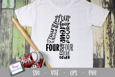 Number Four Word Art - 4 - Fourth Birthday SVG SVG Stacy's Digital Designs 