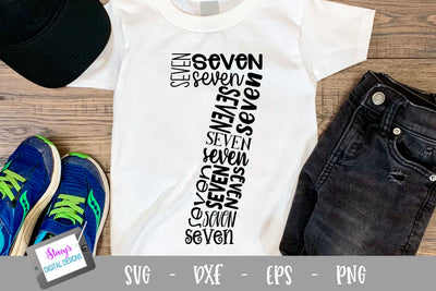 Number Seven Word Art - 7- Seventh Birthday SVG SVG Stacy's Digital Designs 