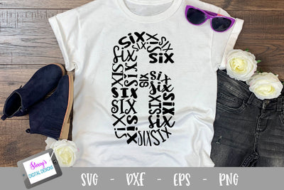 Number Six Word Art - 6 - Sixth Birthday SVG SVG Stacy's Digital Designs 