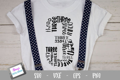 Number Three Word Art - 3 - Third Birthday SVG SVG Stacy's Digital Designs 