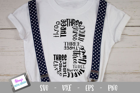 Number Three Word Art - 3 - Third Birthday SVG SVG Stacy's Digital Designs 