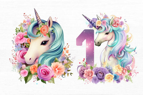 Number Unicorn Birthday Clipart Bundle Sublimation Regulrcrative 