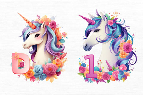 Number Unicorn Birthday Clipart Bundle Sublimation Regulrcrative 