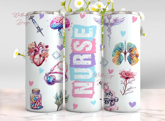 Nurse 20 oz Skinny Tumbler Sublimation, Watercolor Pastel Design, Instant Digital Download Sublimation WillowSageDesign 