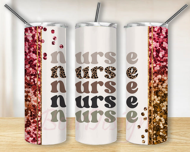 Nurse 20oz Skinny Tumbler, Nurse Life Tumbler Png, Nurse Glitter Tumbler Wrap, Nurse Gift With Lid and Straw, Instant Download Sublimation BouDesign 