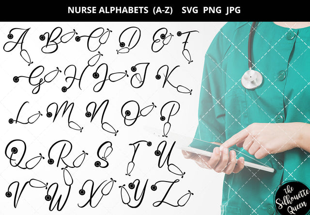 Nurse alphabet a-z svg, alphabet clipart, nurse stethoscope svg, letters svg font, cut files for cricut, cut files for cricut SVG Loveleen Kaur 