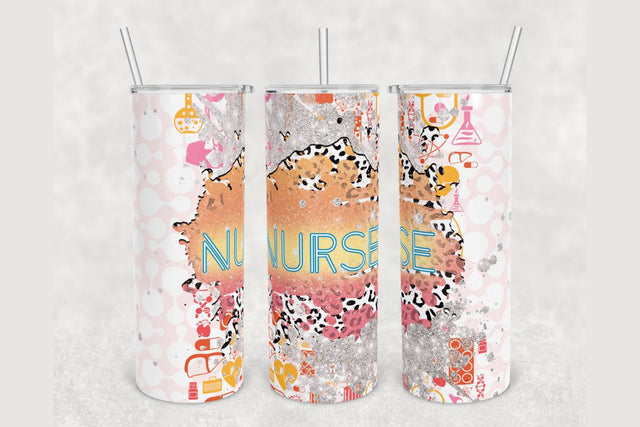 Nurse Cheetah Glitter Tumbler sublimation design 20 oz skinny tumbler wrap Sublimation BambinaCreations 