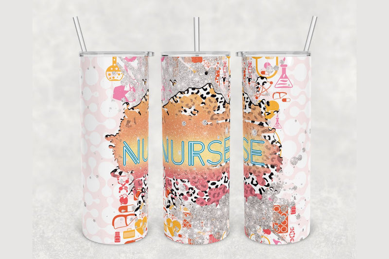 Nurse Cheetah Glitter Tumbler sublimation design 20 oz skinny tumbler ...