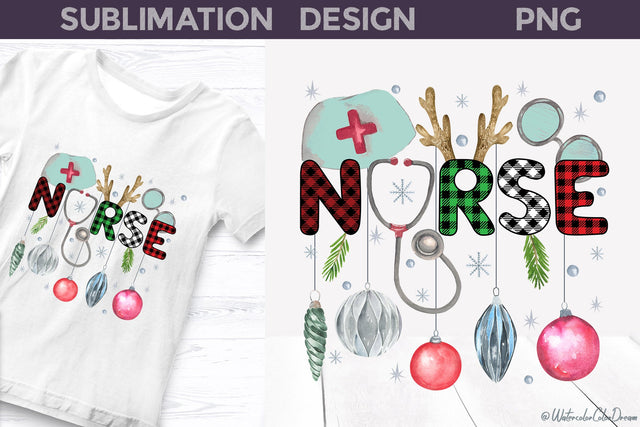 Nurse Christmas Sublimation design | Nurse shirt design Sublimation WatercolorColorDream 