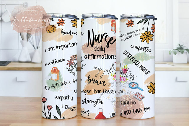 Nurse Daily Affirmations Sublimation Design PNG Instant DIGITAL ONLY - Design Positive Nurse Tumbler Template Sublimation Rabbitmakies 