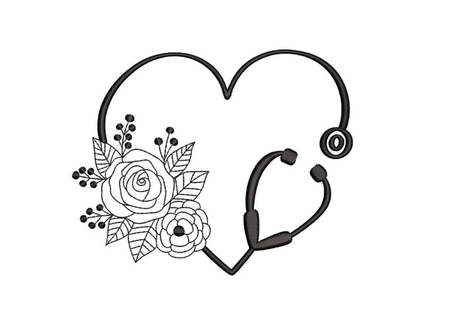 Nurse Floral Frame Embroidery Design, Nurse Life Embroidery, Nurse Heart, Stethoscope Embroidery File, 3 sizes, Instant download Embroidery/Applique DESIGNS Nino Nadaraia 