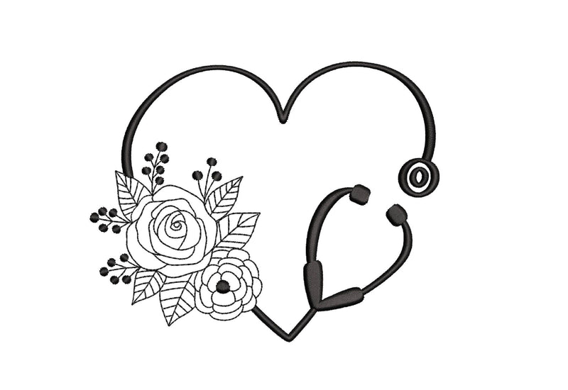 Nurse Floral Frame Embroidery Design, Nurse Life Embroidery, Nurse Heart, Stethoscope Embroidery File, 3 sizes, Instant download Embroidery/Applique DESIGNS Nino Nadaraia 